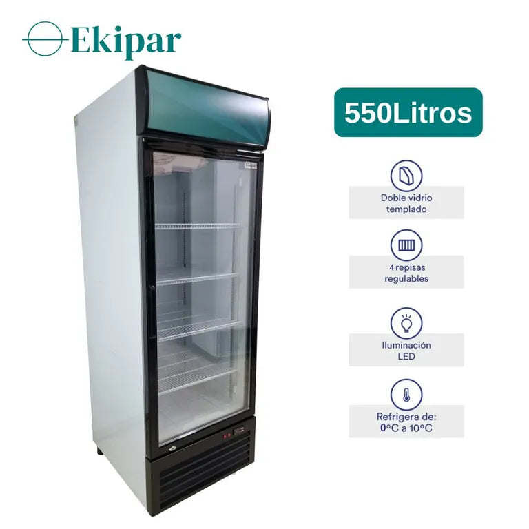EVC-550 Visicooler Ekipar Vertical 1 Puerta 550Lt Frio Forzado Blanco