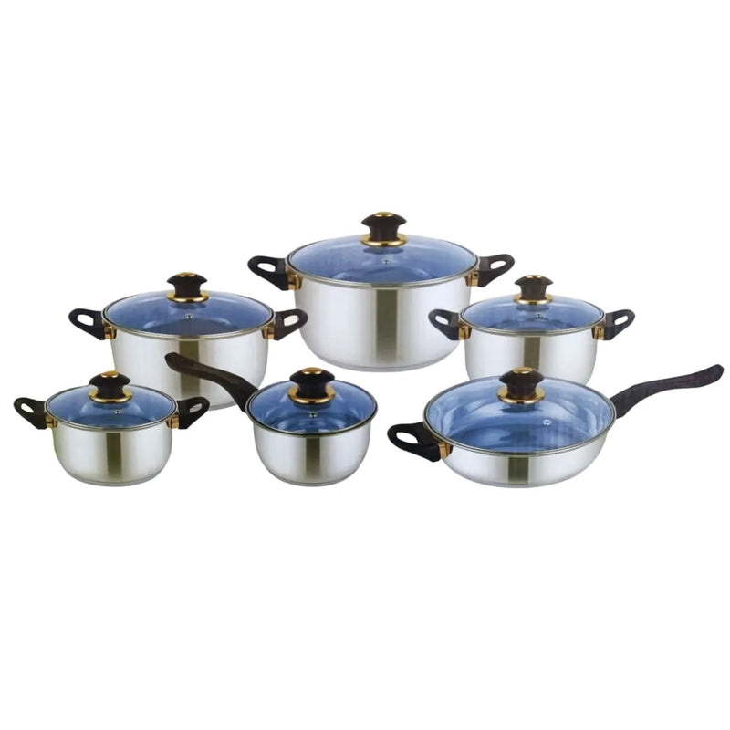 RY-120CW ROYAL JUEGO DE OLLAS TAPA VIDRIO X 12 PZS