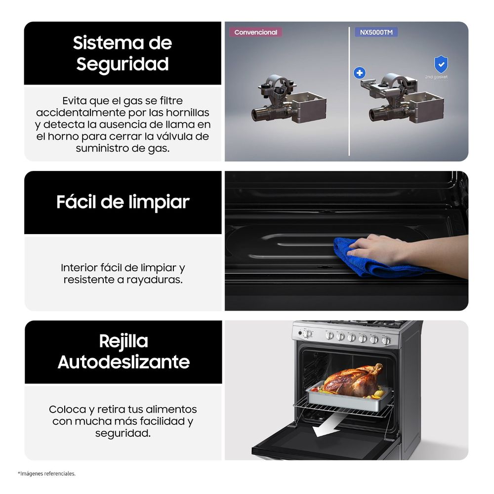 NX52T5311PS COCINA SAMSUNG A GAS 6 HORNILLAS CON PLANCHA Black Smog