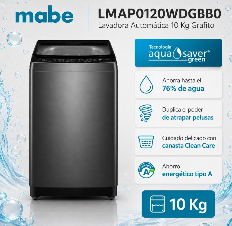LMAP0120WDGBB0 Lavadora Automática Mabe 10 Kg Diamond Gray