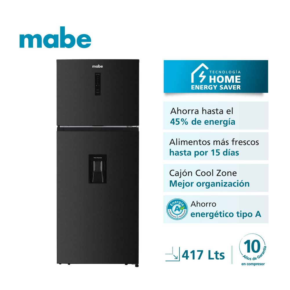 RMN415PAPRP0 Refrigeradora Mabe 417 L No Frost Black Steel C/ Disp