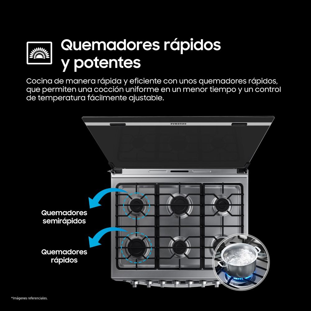 NX52T5311PS COCINA SAMSUNG A GAS 6 HORNILLAS CON PLANCHA Black Smog