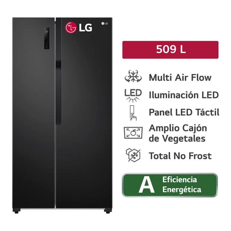 GS51MPD Refrigeradora LG 509L Multi Air Flow Side By Side Negro