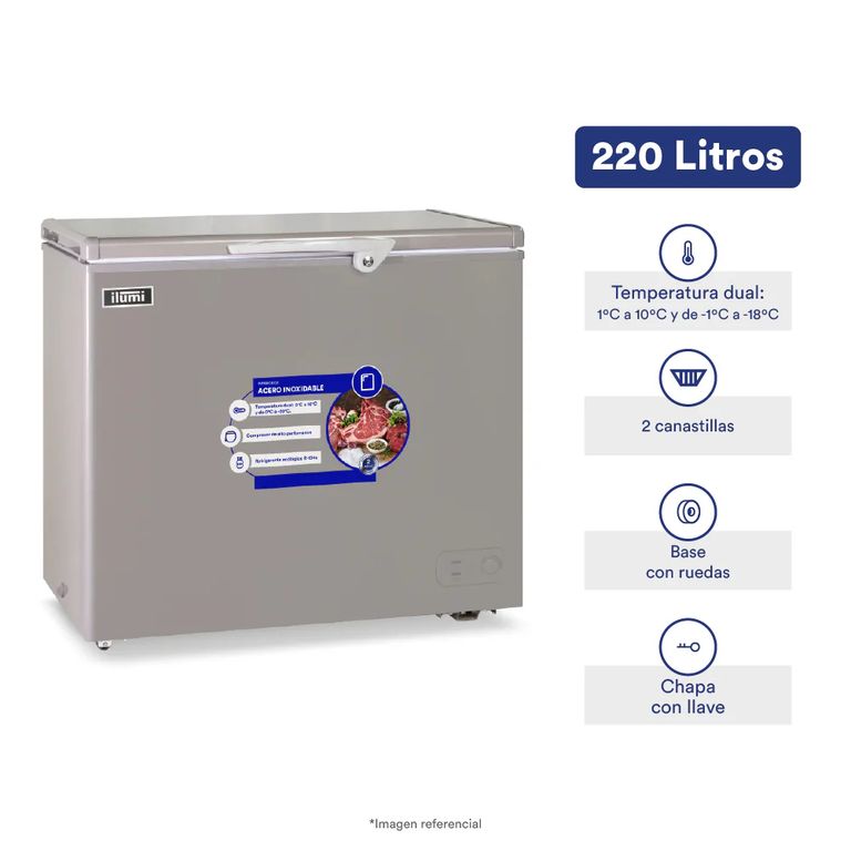 TFI-2200DG CONGELADORA DUAL ILUMI 220 LITROS ACERO INOXIDABLE GRIS