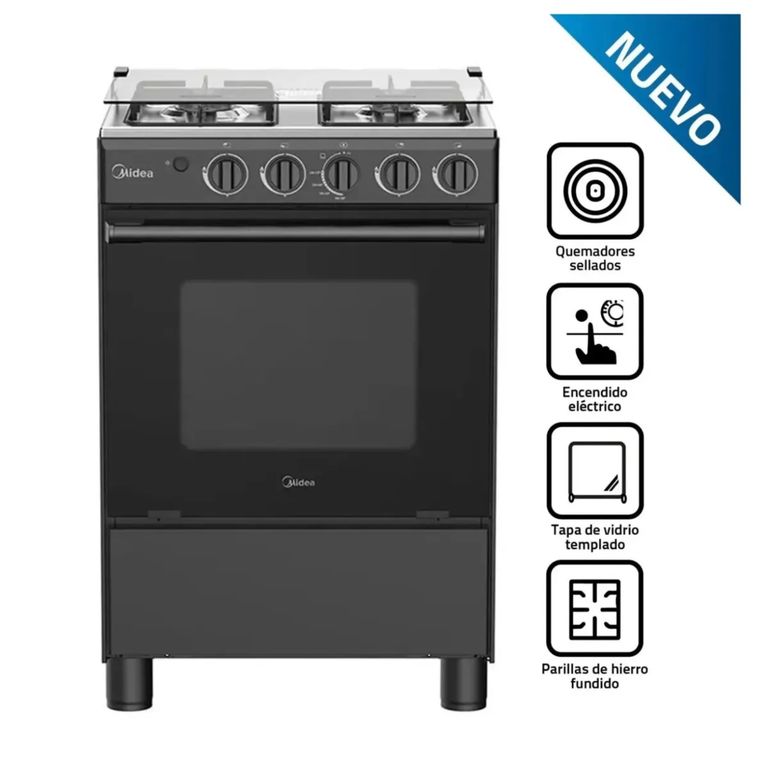 MGS24FS2LFABBC Cocina a Gas 24" Midea 4 Quemadores Negra