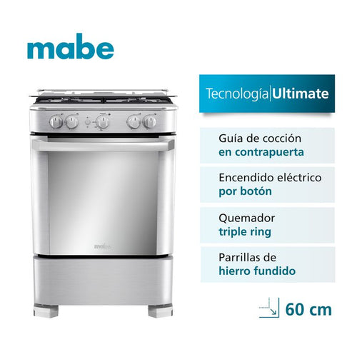 CMP6040FX1 COCINA MABE A GAS 4 HORNILLAS 60 CM INOX