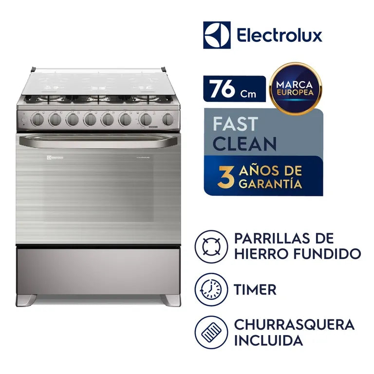 FE6TMR Cocina Electrolux Freestanding 6 hornillas VaporBake, Inox, Grill 76 cm