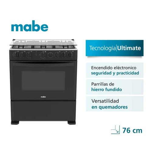 CMP3020FN1 Cocina Mabe a Gas 76Cm 6 Hornillas Negro