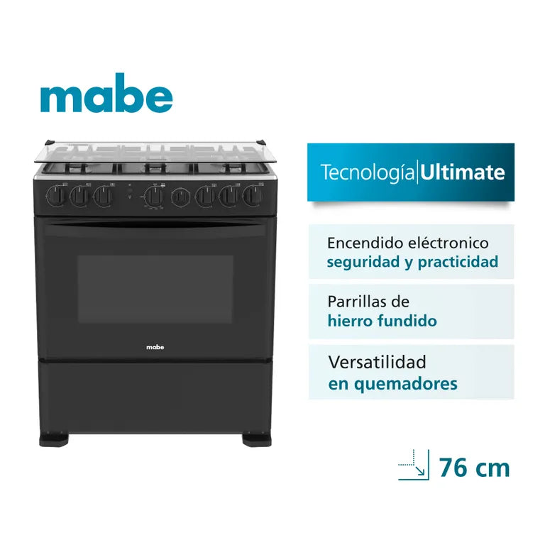 CMP3020FN1 Cocina Mabe a Gas 76Cm 6 Hornillas Negro