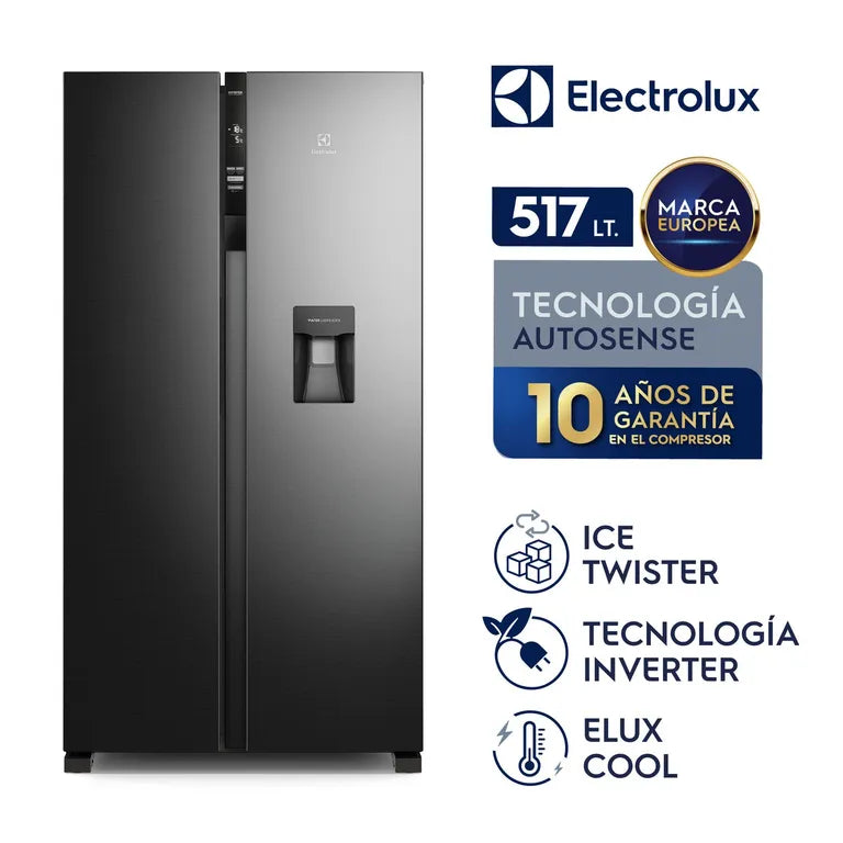 ERSA53K2HVB Refrigeradora Electrolux Side by Side 514L Efficient con Tecnología AutoSense Black