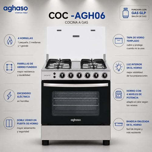 COC-AGH06 Cocina de pie Aghaso Essential 4 Hornillas GLP