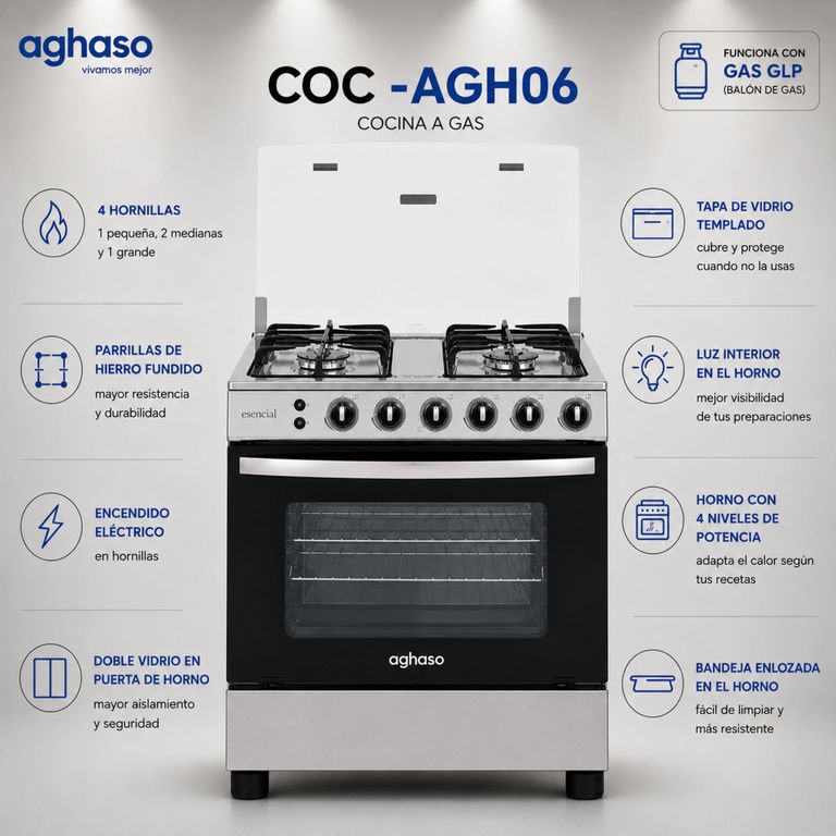 COC-AGH06 Cocina de pie Aghaso Essential 4 Hornillas GLP