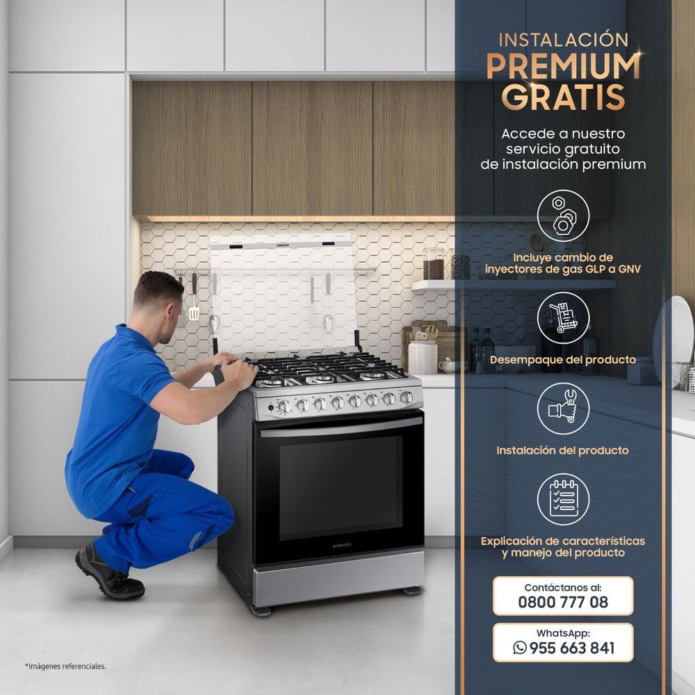 NX52T5311PS COCINA SAMSUNG A GAS 6 HORNILLAS CON PLANCHA Black Smog