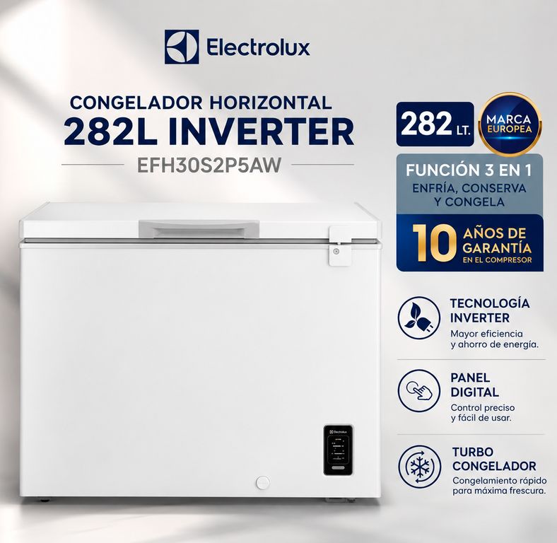 EFH30S2P5AW Congelador Horizontal Electrolux 282L Inverter Blanco con Función Turbo