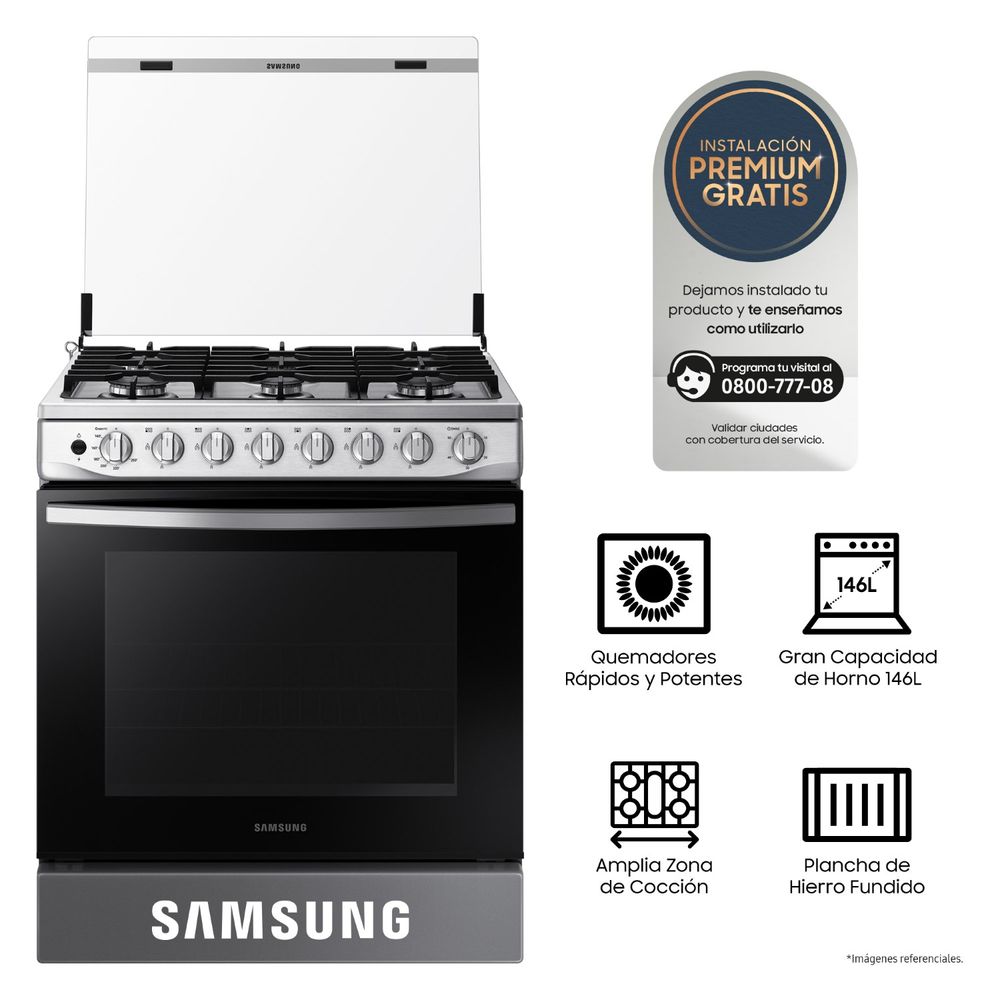 NX52T5311PS COCINA SAMSUNG A GAS 6 HORNILLAS CON PLANCHA Black Smog