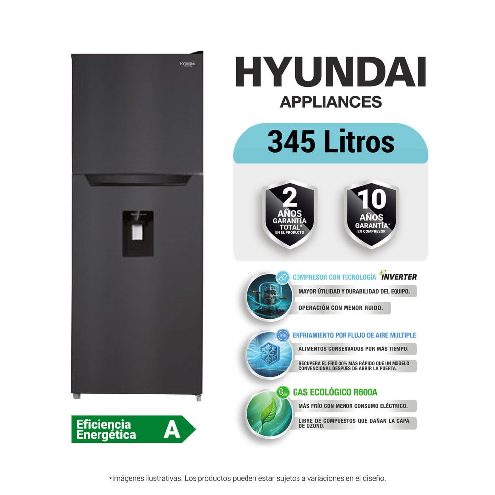 HYRF3482NF Refrigeradora Hyundai 345 L No frost Top Mount Negro