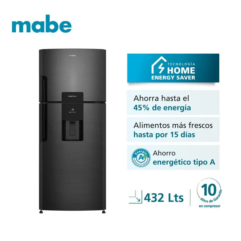RMP470YPC Refrigeradora Mabe No Frost 432 L Netos Black Steel