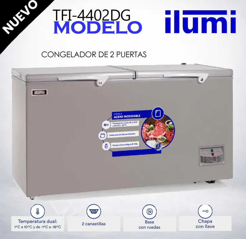 TFI-4402DG Congelador con Tapa Dura 2 puertas 440LTS Gris Ilumi