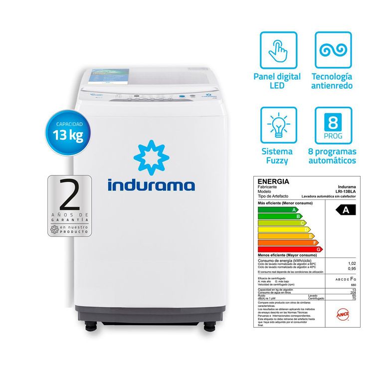 LRI-13BLA INDURAMA LAVADORA AUTOMATICA 13 KG BLANCA