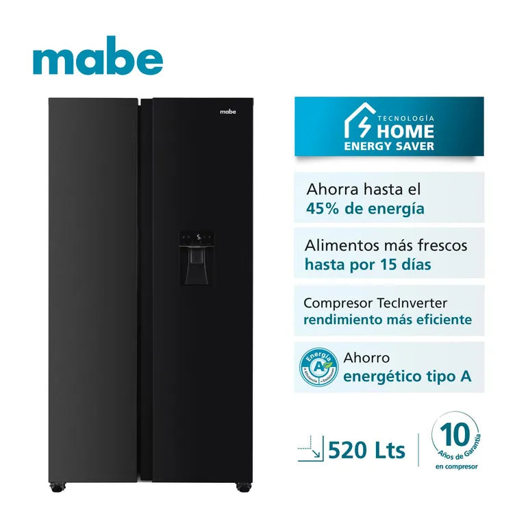 MSD565QMLSP0 Refrigeradora Mabe Side by Side TecInverter 520L Black Steel
