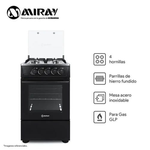 ANIS PLUS Cocina a Gas Miray GLP 4 Hornillas Color Negro