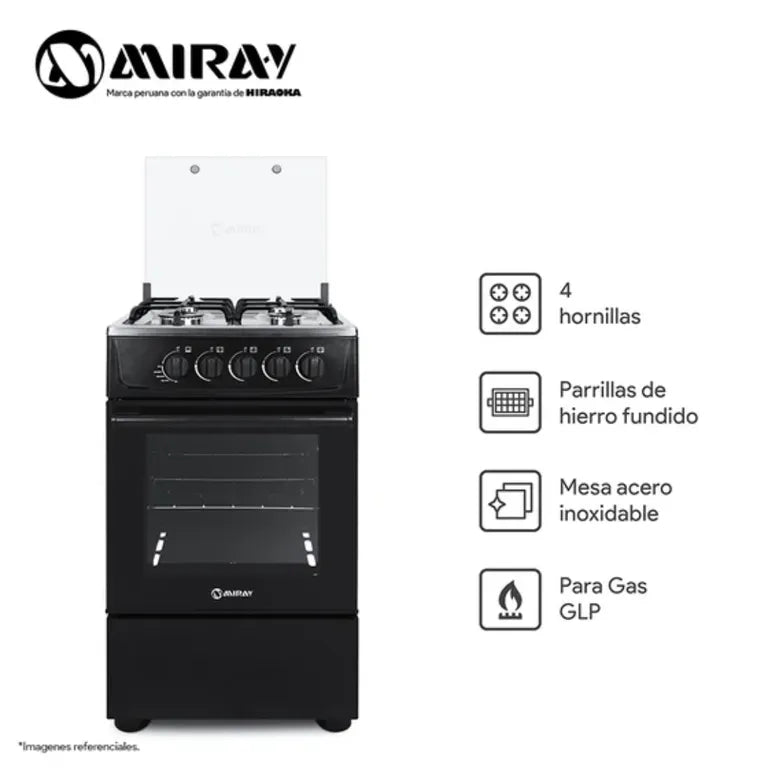 ANIS PLUS Cocina a Gas Miray GLP 4 Hornillas Color Negro