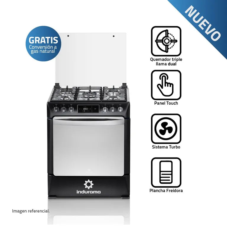 NIZA ZAFIRO Cocina Indurama a gas 5 Quemadores 30″ Negra