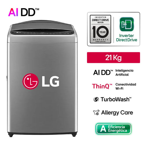 WT21VV6 Lavadora LG Carga Superior AI DD 21 Kg Plateada