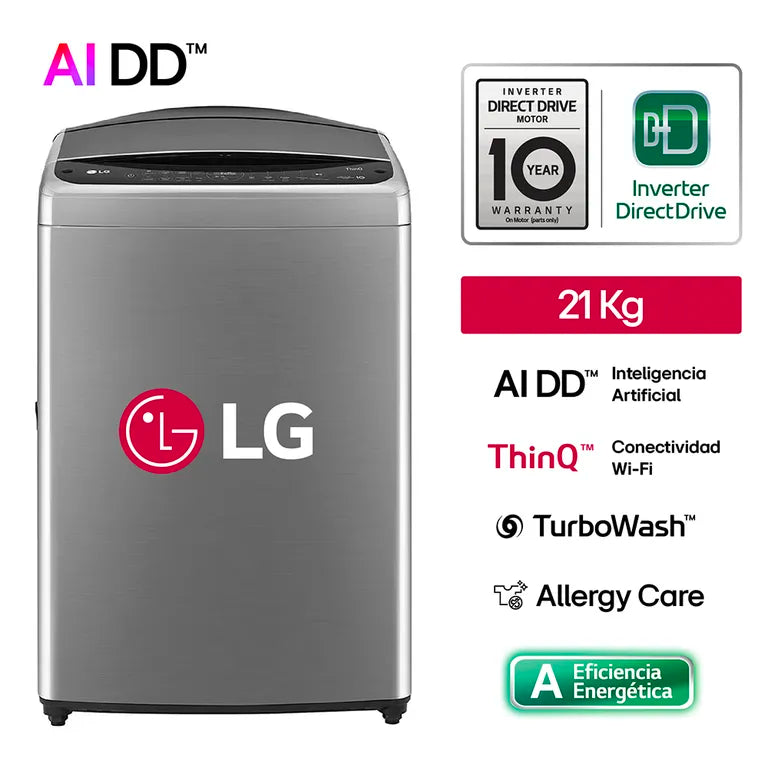 WT21VV6 Lavadora LG Carga Superior AI DD 21 Kg Plateada