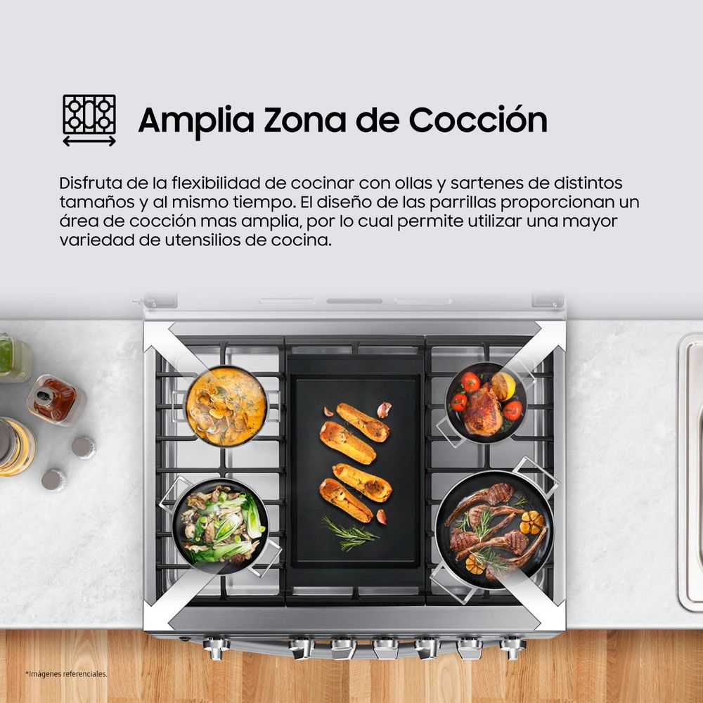 NX52T5311PS COCINA SAMSUNG A GAS 6 HORNILLAS CON PLANCHA Black Smog